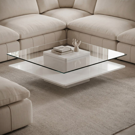 Modrest Clarion - Modern White & Clear Glass Coffee Table