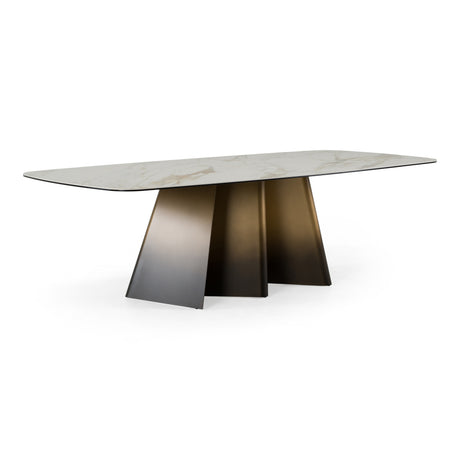 Clifford - Contemporary White Ceramic + Brushed Bronze Dining Table - View Image 1