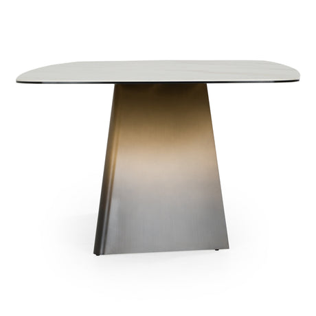 Clifford - Contemporary White Ceramic + Brushed Bronze Dining Table - View Image 1