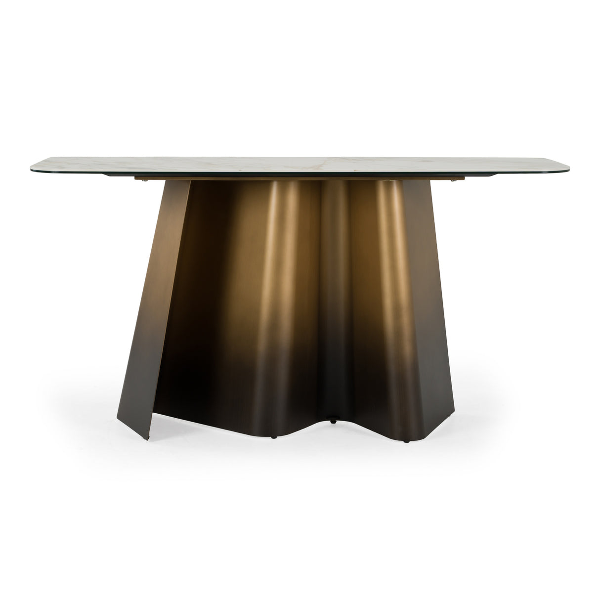 Clifford - Contemporary White Ceramic + Brushed Bronze Console Table - View Image 1