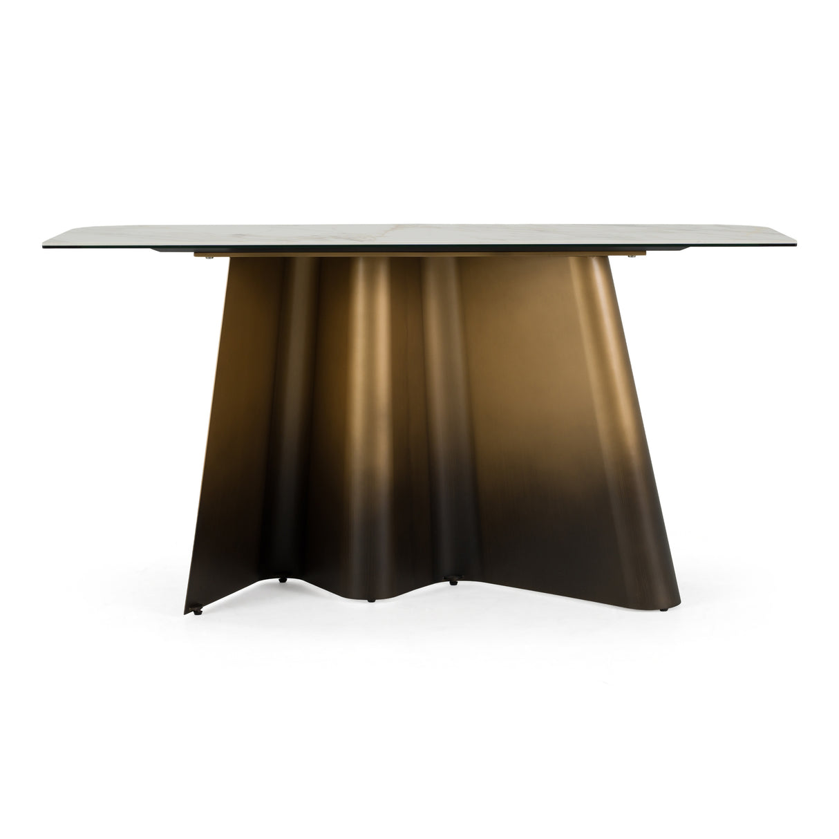 Clifford - Contemporary White Ceramic + Brushed Bronze Console Table - View Image 1