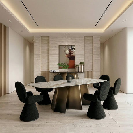 Clifford - Contemporary White Ceramic + Brushed Bronze Dining Table - View Image 1
