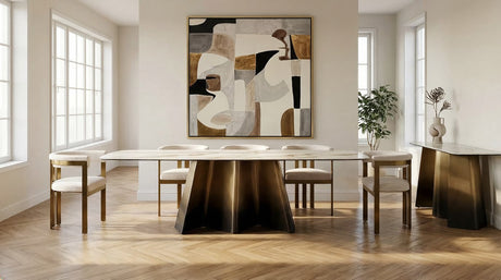 Clifford - Contemporary White Ceramic + Brushed Bronze Dining Table - View Image 1