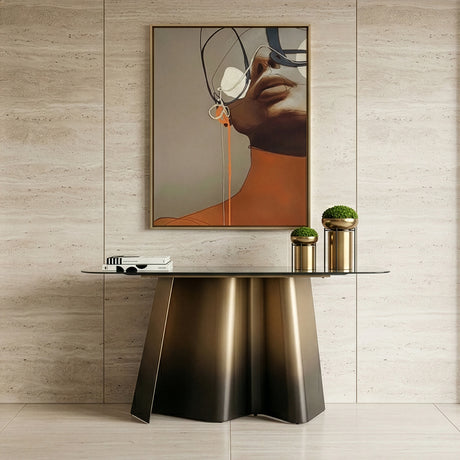 Clifford - Contemporary White Ceramic + Brushed Bronze Console Table - View Image 1