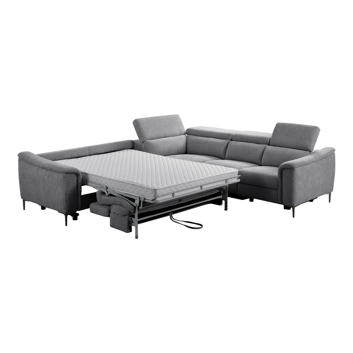Coffman - Modern Grey Fabric Sectional Sofa w/ Sofa Bed + Recliner - View Image 1