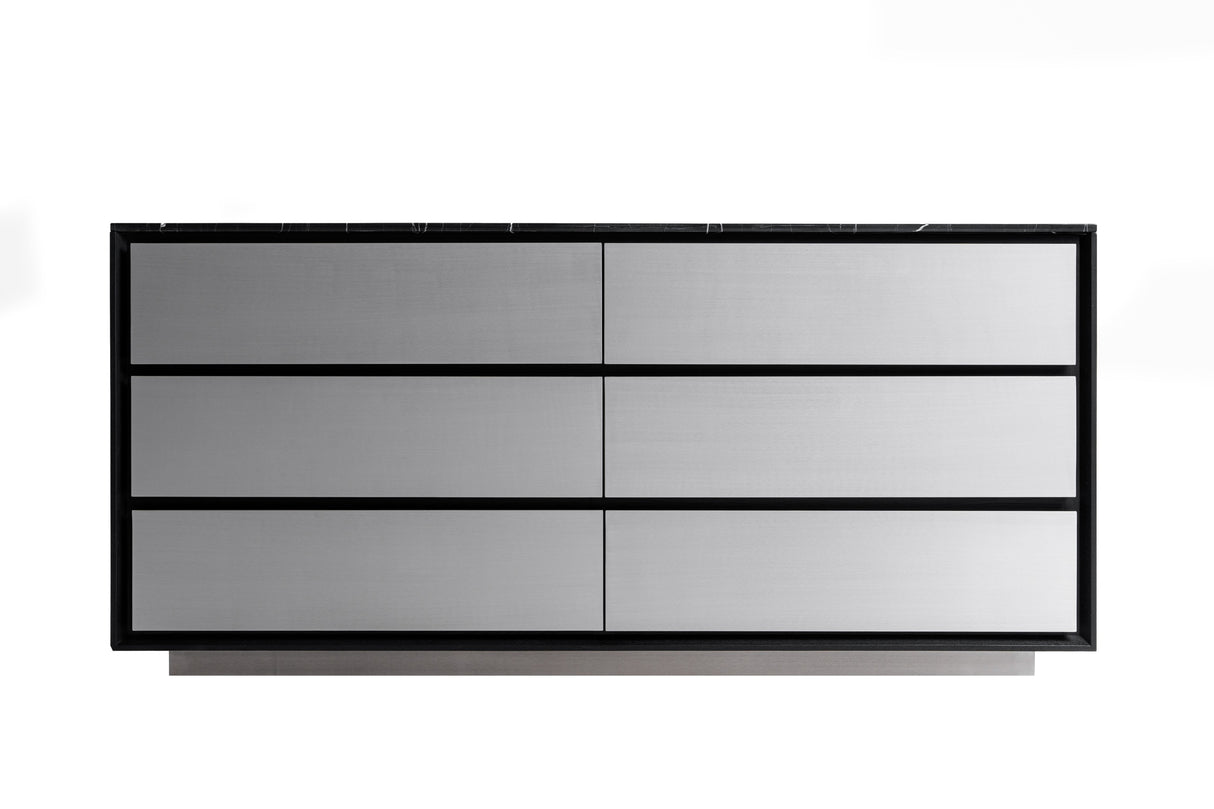 Concord - Modern Black Marble + Black Ash + Aluminum Dresser - View Image 1