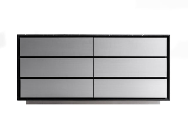 Concord - Modern Black Marble + Black Ash + Aluminum Dresser - View Image 1