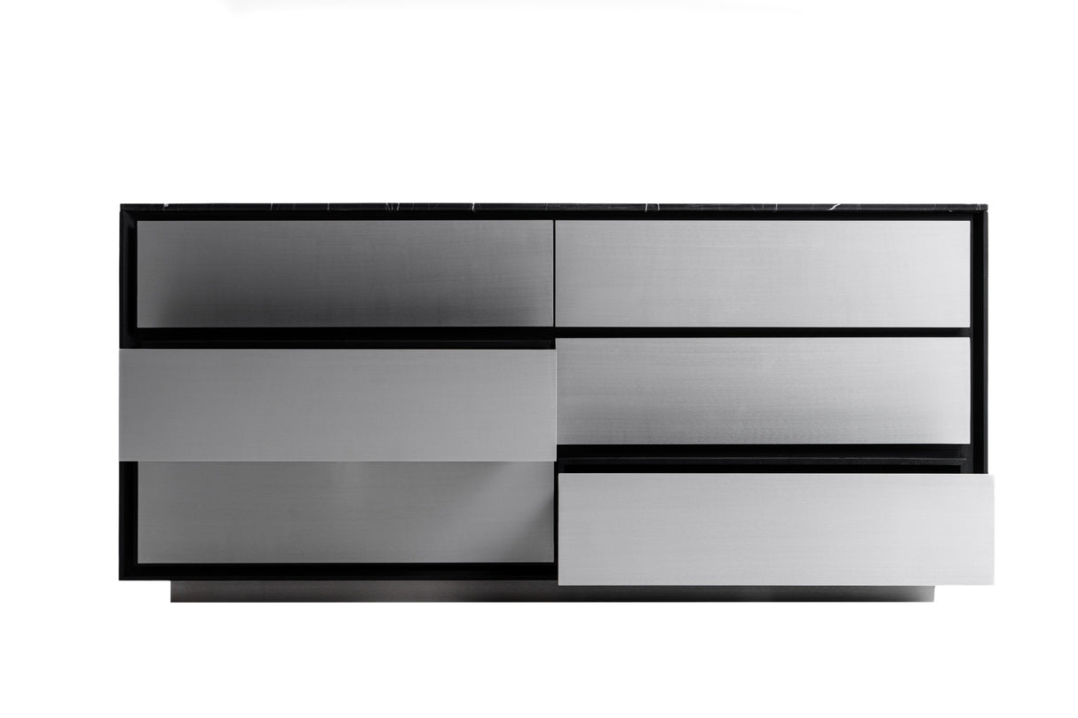 Concord - Modern Black Marble + Black Ash + Aluminum Dresser - View Image 1
