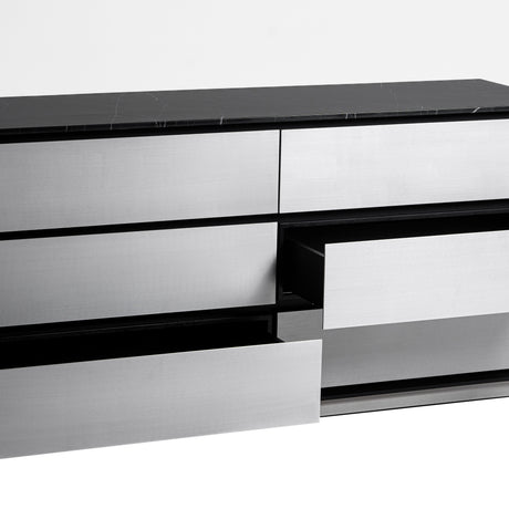 Concord - Modern Black Marble + Black Ash + Aluminum Dresser - View Image 1