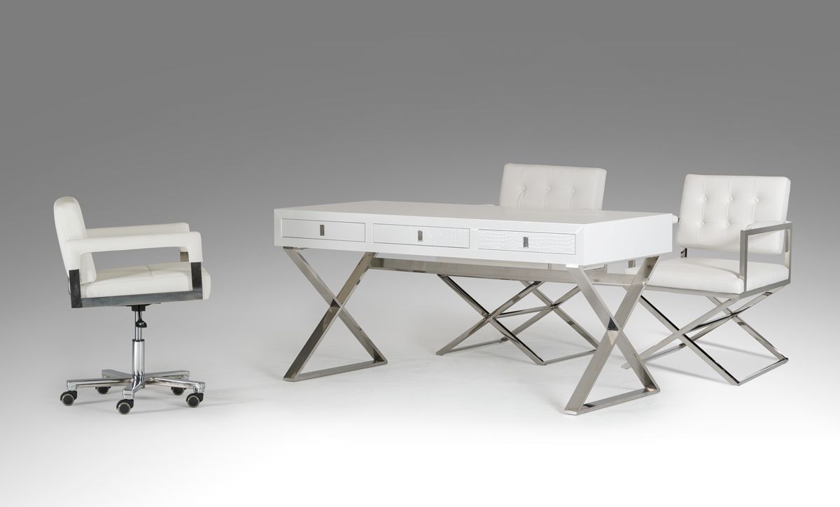 A&X Congress Transitional White Crocodile Office Desk - sold by Home Elegance USA