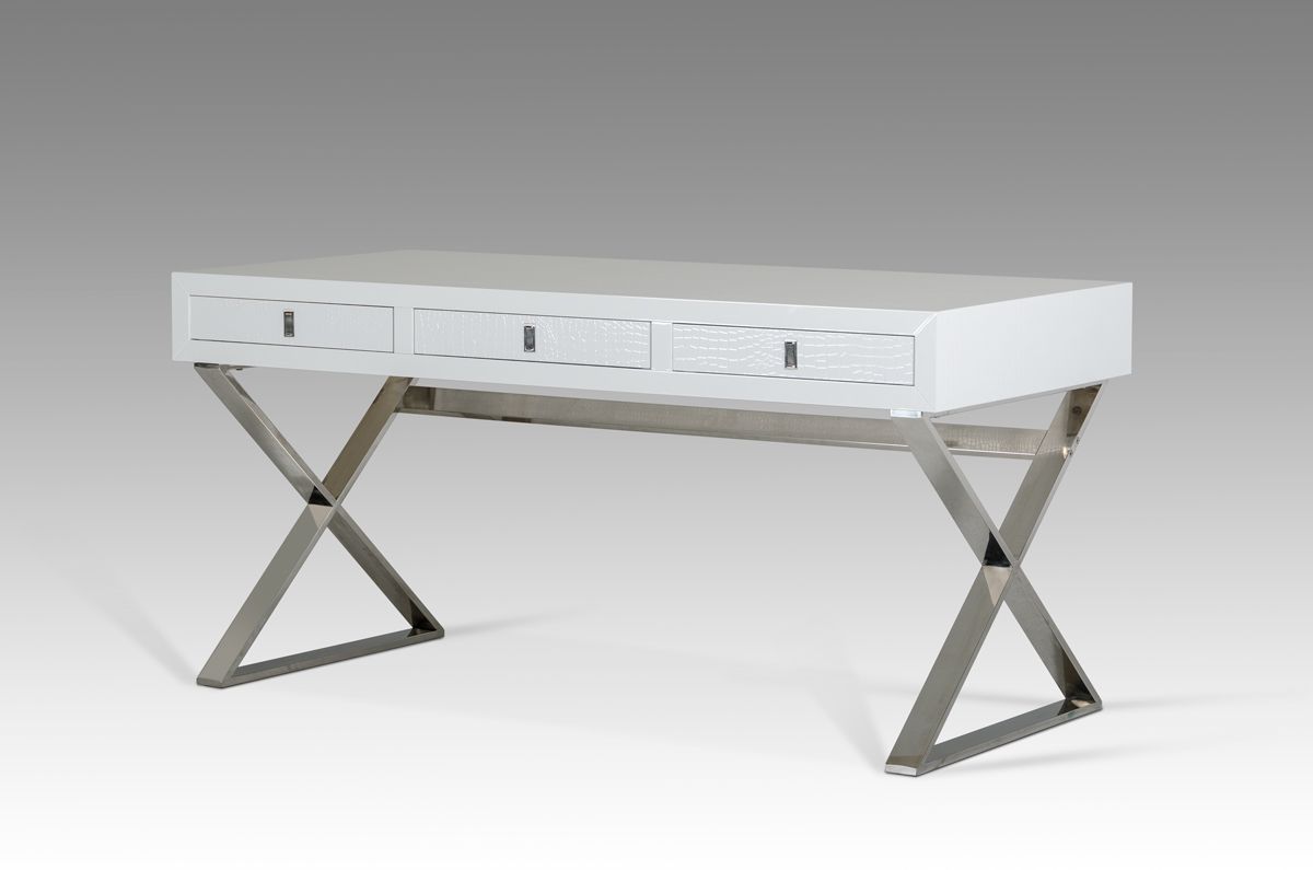 A&X Congress Transitional White Crocodile Office Desk - sold by Home Elegance USA