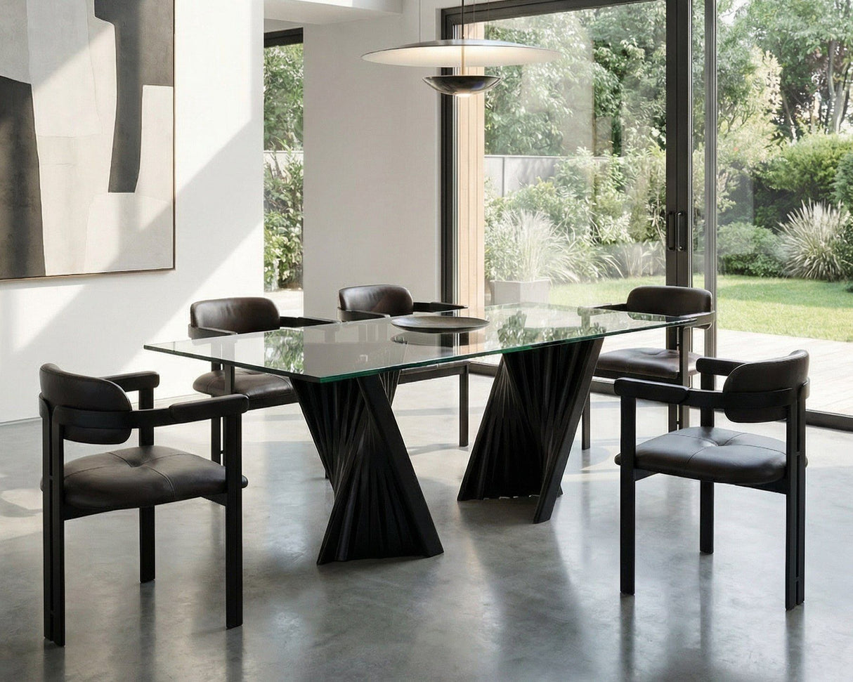 Modrest Corbin Mid-Century Black Ash & Glass Dining Table