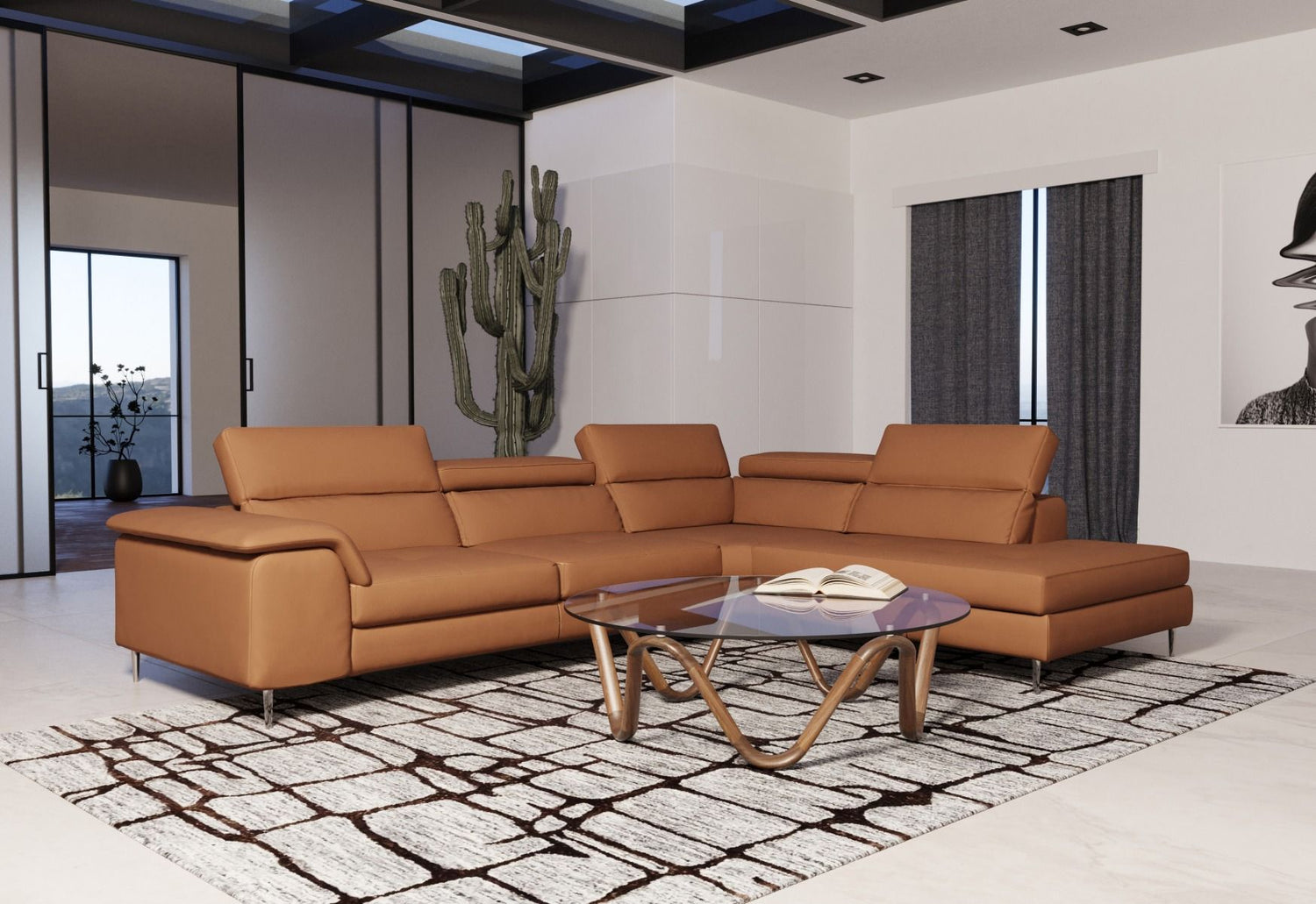 Lamod Italia Viola - Italian Contemporary Cognac Leather Right Facing Sectional Sofa - Home Elegance USA