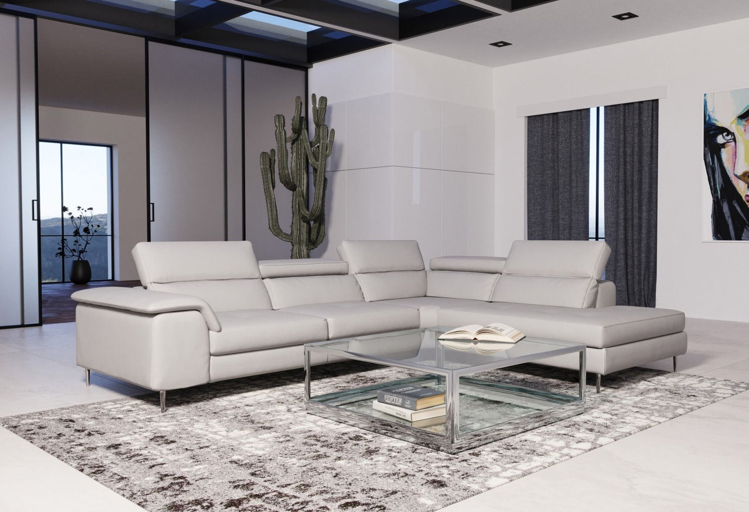 Lamod Italia Viola - Italian Contemporary Grey Leather Right Facing Sectional Sofa - Home Elegance USA