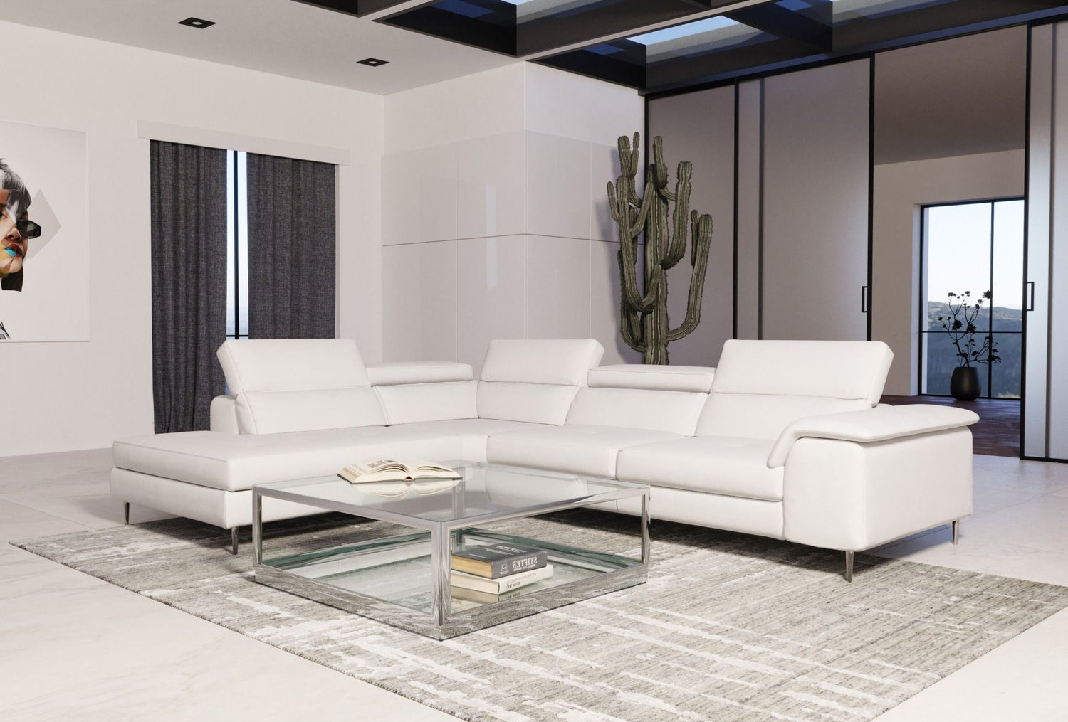 Lamod Italia Viola - Italian Contemporary White Leather Left Facing Sectional Sofa - Home Elegance USA