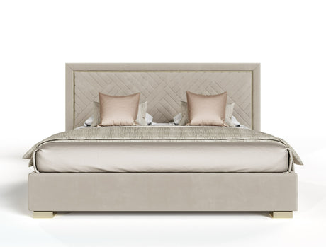 Corrico - Off White Velvet Modern Q Bed