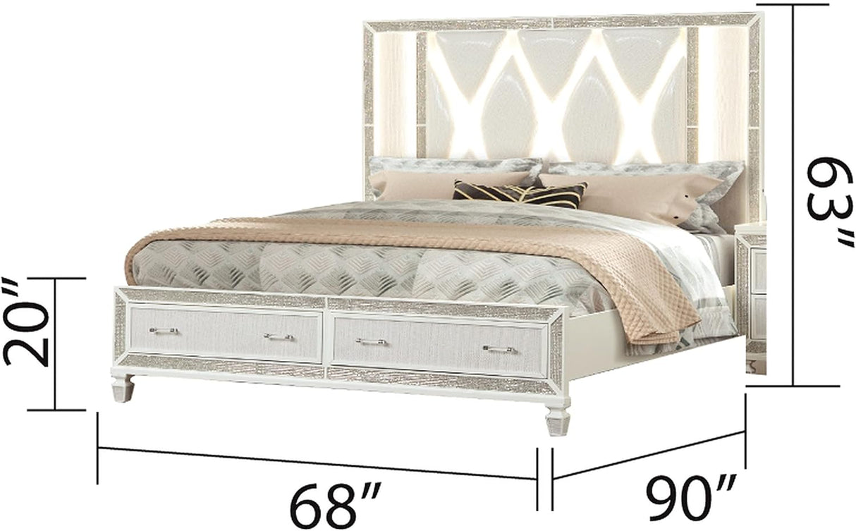 Crystal Queen Storage Bed White | Galaxy -1