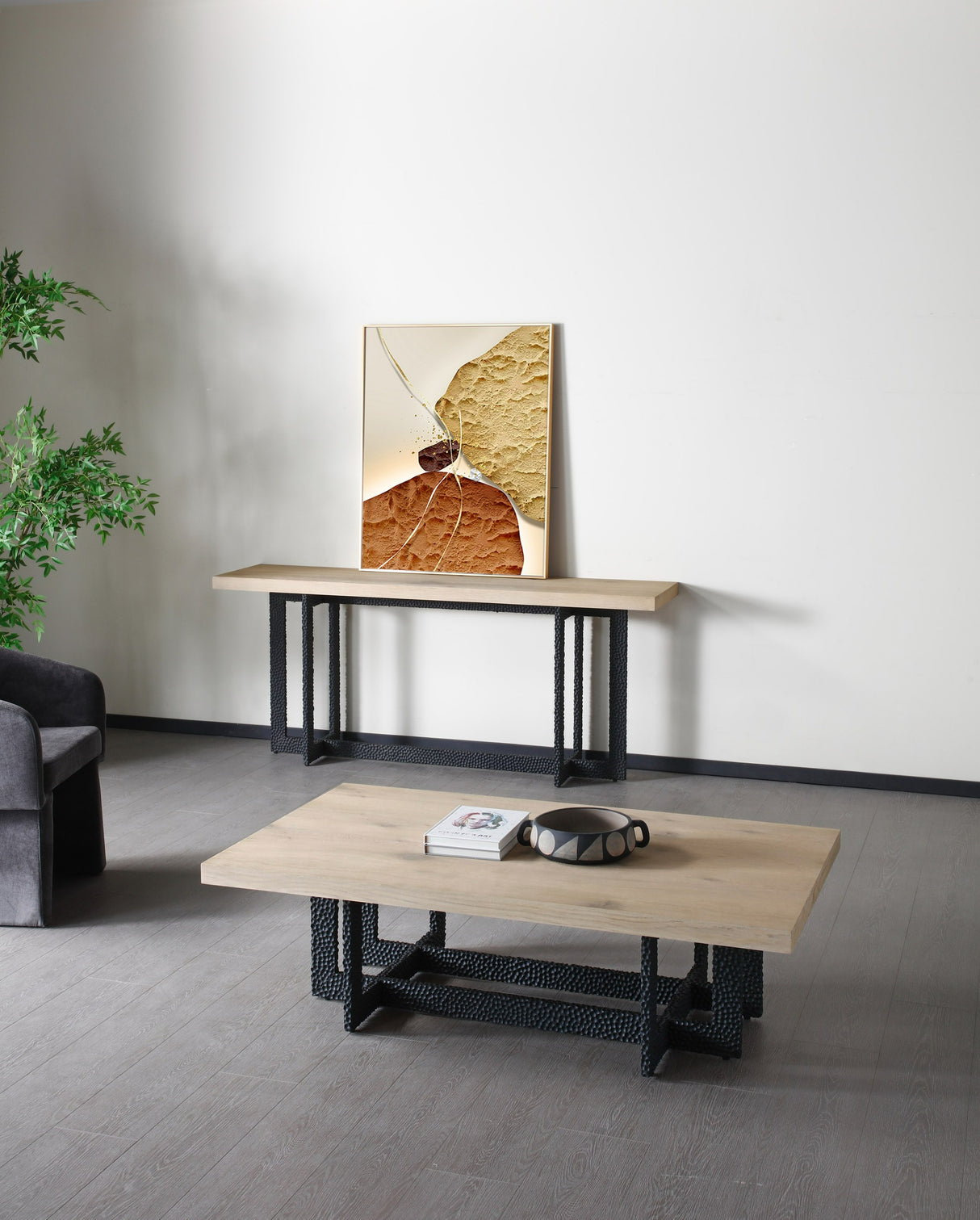K8963 - Natural Oak + Black Metal Console Table - View Image 1