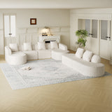 111.8-inch L-shaped curved modular sofa, modern design featuring lychee-textured long-pile polyester fabric, curved backrest with three pillows