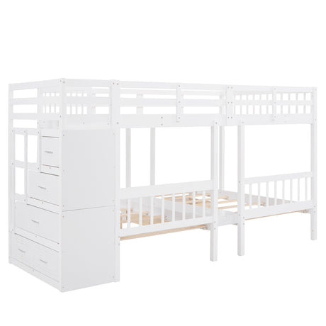 Full Over Twin & Twin Bunk Bed, Wood Triple Bunk Bed with Drawers and Guardrails (White) - sold by Home Elegance USA