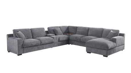 Chiara 141.5'W Light Gray Chenille Fabric Corner Sectional Sofa with Right-Facing Chaise, Cupholders, and Charging Ports - sold by Home Elegance USA