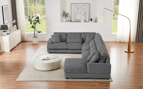 Modern Oversized U-shaped Sectional Sofa with Chaise Lounge in Dark Gray Corduroy, 129' - sold by Home Elegance USA