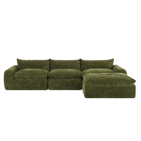 116'' Fully Compressed Sofa with High Density Foam, Integrated Backrest&Seat Cushion, Decorative Edging, Legless Design without Frame, No Assembly Required, Free Combination, Particle Chenille - sold by Home Elegance USA