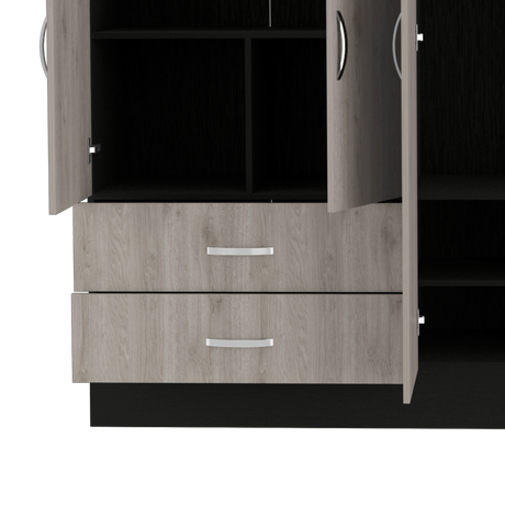 Florencia L Mirrored Armoire, Two Cabinets With Divisions,Black and Light Grey - sold by Home Elegance USA