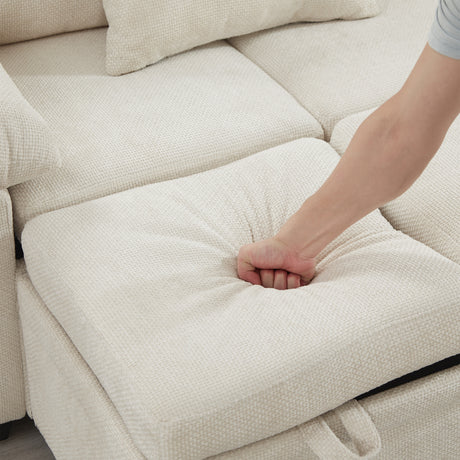 97 Inch L-Shaped Corner Sectional Sofa Couch with Seat and Storage Ottoman,Chenille Fabric Corner Couch with 7 Seats & 2 Pillows for Living Room, Beige - sold by Home Elegance USA
