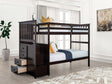 Twin Over Twin Bunk Bed Transitional Style Front Side Steps And 4 Under Storage Drawers, Espresso