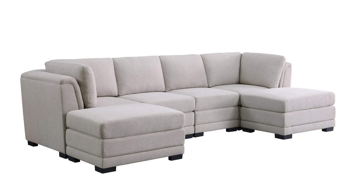 Kristin Light Gray Linen Fabric Reversible Sectional Sofa with 2 Ottomans - Home Elegance USA