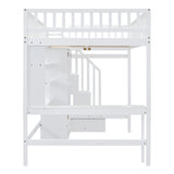 Full size Loft Bed with Bookshelf,Drawers,Desk,and Wardrobe-White - Home Elegance USA