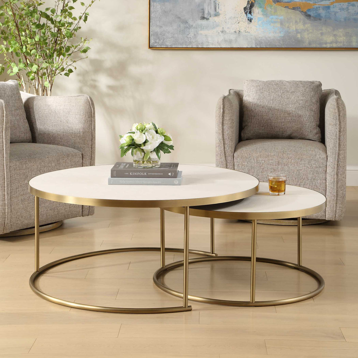 Aragon Nesting Coffee Tables (Set of 2) - Gold / White by Uttermost - View 3