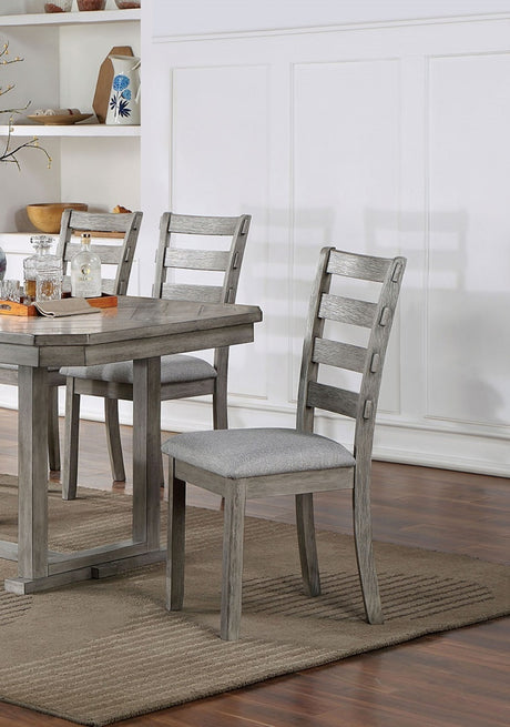 Dining Table 4x Side Chairs Bench 6pcs Dining Set Grey Finish Dining Room Furniture Fabric Seat Rustic Style - sold by Home Elegance USA