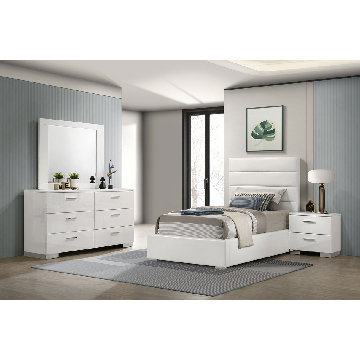 Dulcey White High Gloss 4-piece Twin Bedroom Set