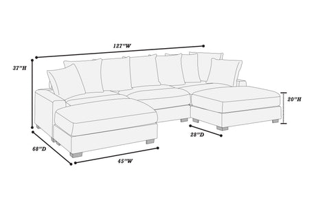 Contemporary Dark Gray 5pc Modular Sectional Set Corduroy Couch LAF & RAF Chairs 1x Armless Chairs 2x Ottomans Living Room Furniture - sold by Home Elegance USA