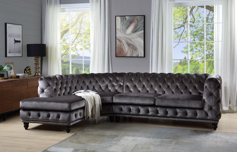 Atesis - Sectional Sofa - Dark Gray Velvet - LV00337 - Home Elegance USA - 1