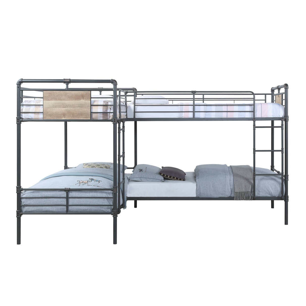 Cordelia Sandy Black, Dark Bronze Hand-Brushed Finish Quadruple Twin Bunk Bed - sold by Home Elegance USA