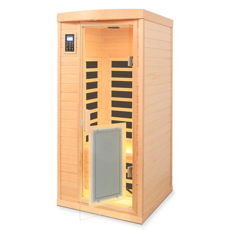 Low EMF Hemlock Far-Infrared Indoor Sauna with Heating Panels – One Person - sold by Home Elegance USA