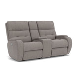 Strait Transitional Fabric Power Reclining Loveseat With Console & Power Headrests | Flexsteel