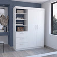 Kenya 3 Drawers Armoire, Double Door, 3-Tier Shelf -White - sold by Home Elegance USA