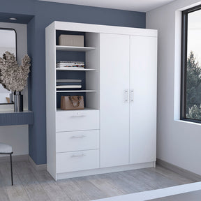 Kenya 3 Drawers Armoire, Double Door, 3-Tier Shelf -White - sold by Home Elegance USA