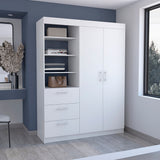 Kenya 3 Drawers Armoire, Double Door, 3-Tier Shelf -White - sold by Home Elegance USA