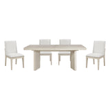 Beautiful Antique White Finish Dining Set 5pc Extendable Table and Upholstered Chairs Wooden Classic Furniture