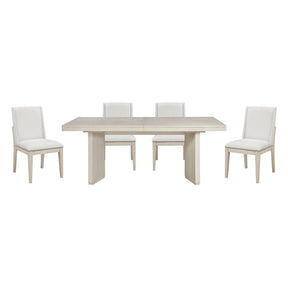 Beautiful Antique White Finish Dining Set 5pc Extendable Table and Upholstered Chairs Wooden Classic Furniture
