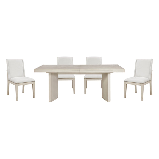 Beautiful Antique White Finish Dining Set 5pc Extendable Table and Upholstered Chairs Wooden Classic Furniture