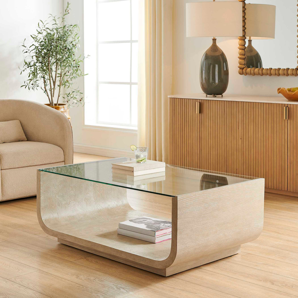 Maeva Modern Glass Coffee Table Woodtone - Gray by Uttermost - View 2