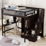 Full size Loft Bed with Bookshelf,Drawers,Desk,and Wardrobe-Espresso - Home Elegance USA