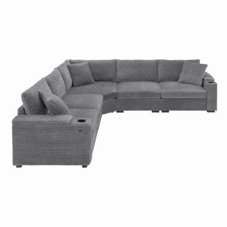 106' Convertible L Shaped Sectional Sofa,Corduroy Corner Couch with Armrest Storage,Cup Holders,USB Charger,Irregular Corner,Oversized Comfy Modular Sofa for Living Room,Apartment,2 Colors - sold by Home Elegance USA