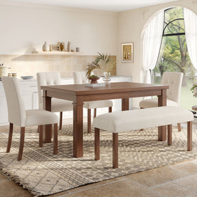 6-Piece Modern Dining Set, Rectangle Kitchen Table with 4 Upholstered Chairs & Bench, Ideal for Dining Room and Living Room, (Easy Assembly, Space Saving) - sold by Home Elegance USA